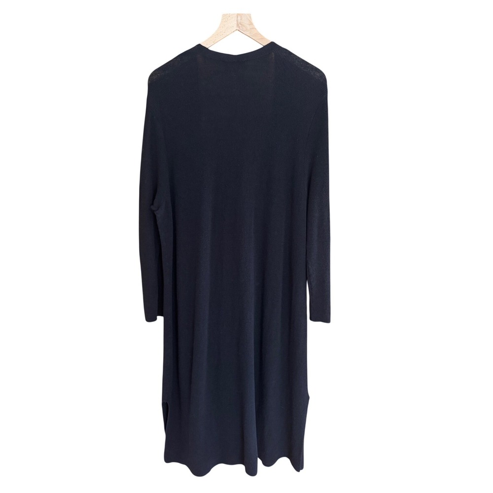 Eileen Fisher XL Black Organic Linen Ribbed Duster Cardigan Long Open Front - Picture 2 of 6